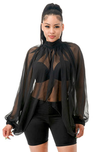 Balloon Sleeve Blouse Bowtie