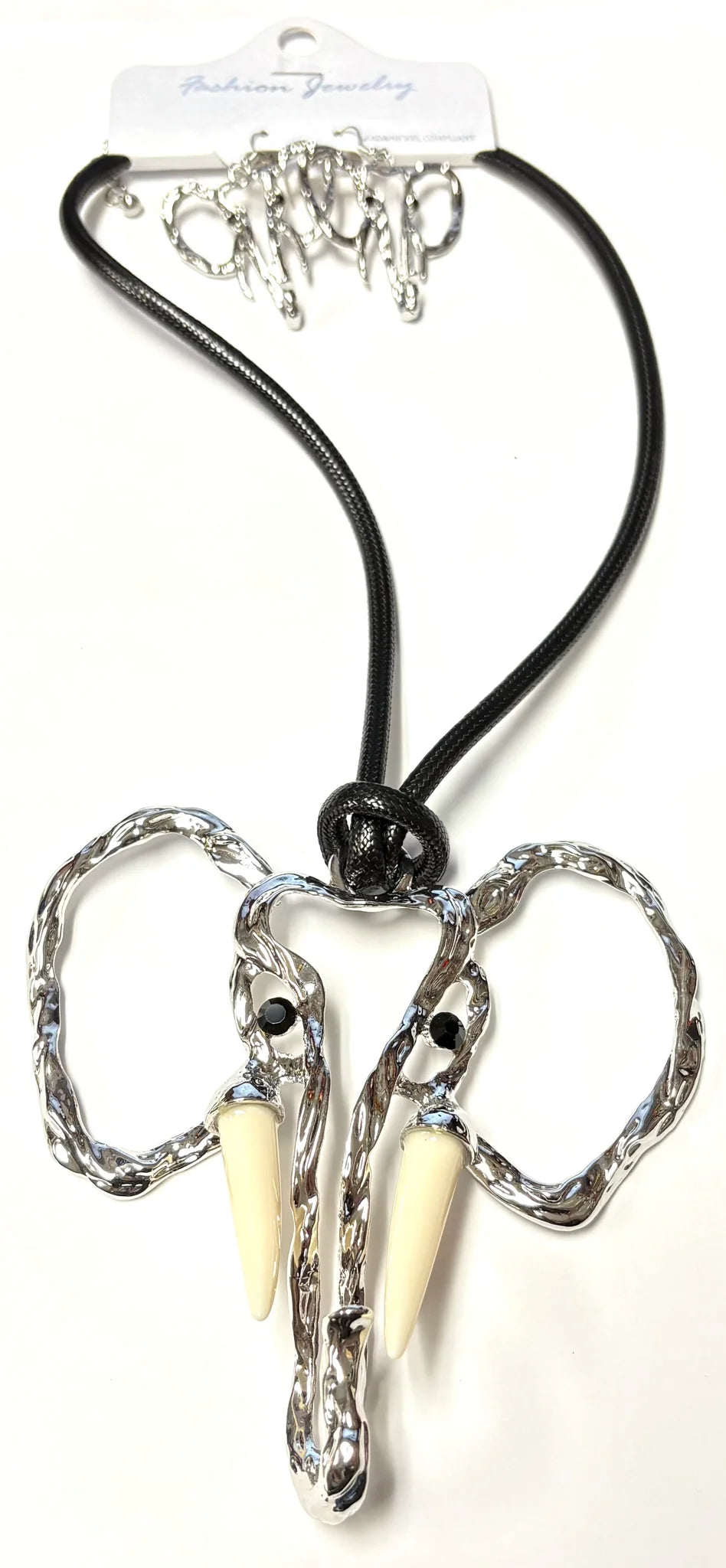 BLACK SILVER ELEPHANT NECKLACE SET