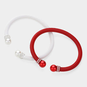 Medium Red and White Classic Bangle Bracelet Per Sets