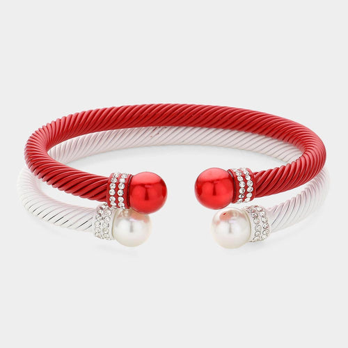 Medium Red and White Classic Bangle Bracelet Per Sets