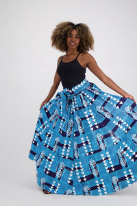 African Long Ankara Print Maxi Skirt With Pockets / Head-Wrap Elastic Waist