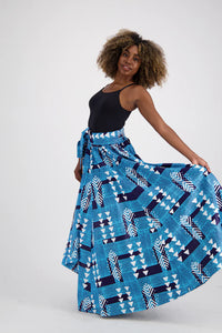 African Long Ankara Print Maxi Skirt With Pockets / Head-Wrap Elastic Waist