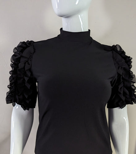 Balck Slim Fit Top with Ruffles