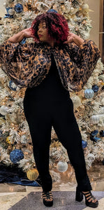 Leopard Voluminous  Balloon Sleeve Blouse