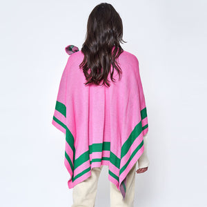 Striped Shoulder Strap Ruana Poncho ONESIZE Fits Most