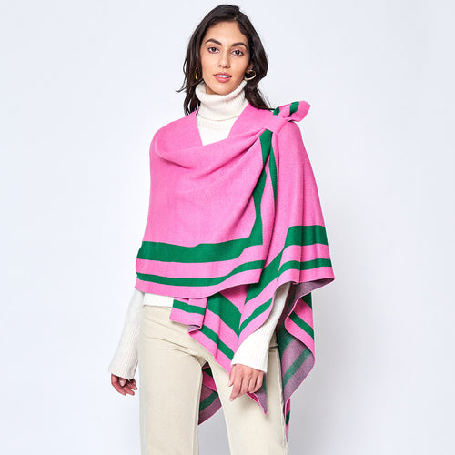Striped Shoulder Strap Ruana Poncho ONESIZE Fits Most