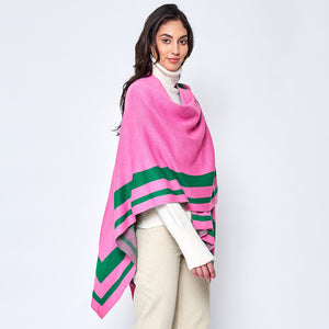 Striped Shoulder Strap Ruana Poncho ONESIZE Fits Most