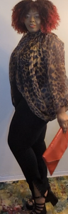 Leopard Voluminous  Balloon Sleeve Blouse
