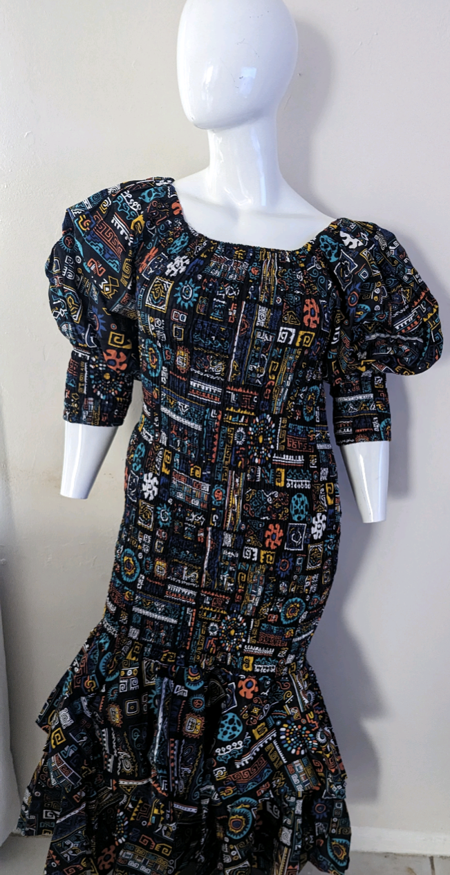 African / Ankara Dress   Elastic Waist One-Size FITS MOST  Headwrap/Pockets