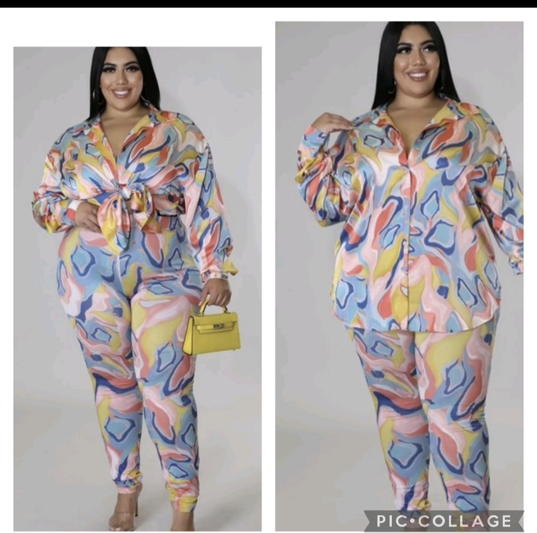 Multi-Color  2 Piece Set  Elastic Waist