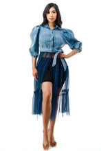 Load image into Gallery viewer, Tiered Tulle Hem Denim Blouse Shirts