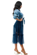 Load image into Gallery viewer, Tiered Tulle Hem Denim Blouse Shirts