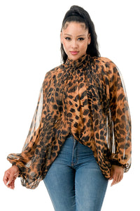 Leopard Voluminous  Balloon Sleeve Blouse