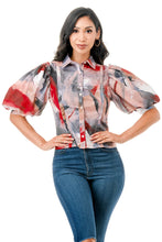 Load image into Gallery viewer, Puff Short Sleeve Button Down Shirt Top