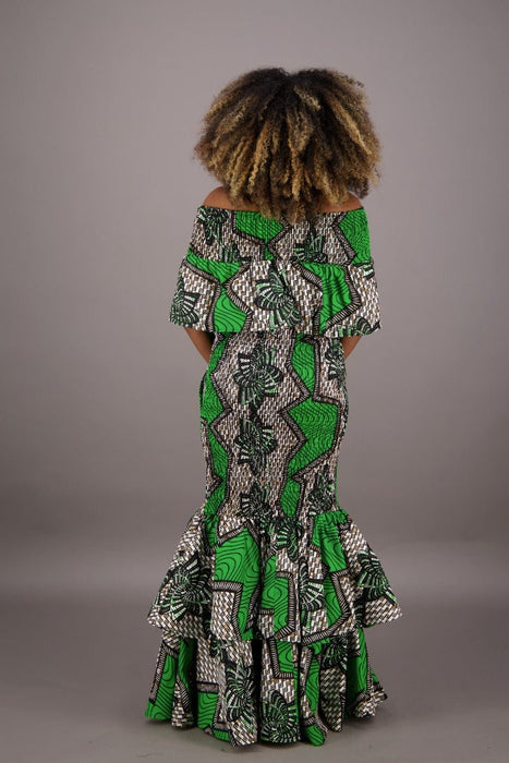 African Print Mermaid Dress  Onesize Fits Most On/Off Shoulder Headwrap Included/Pockets