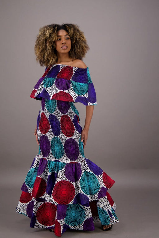 African Print Mermaid Dress  Onesize Fits Most On/Off Shoulder Headwrap Included/Pockets