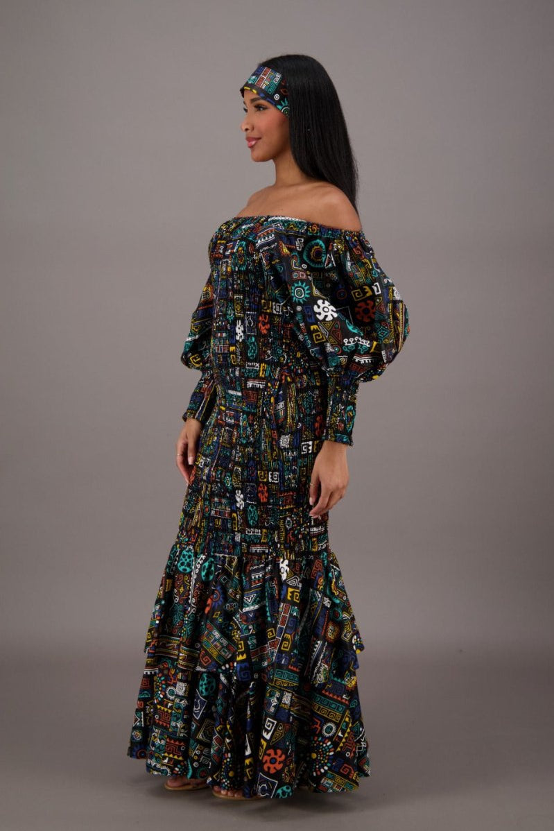 African / Ankara Dress   Elastic Waist One-Size FITS MOST  Headwrap/Pockets