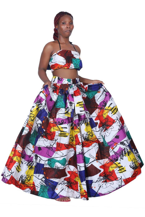 African Print Wax Print Skirt with Headwrap One Size Fits Most