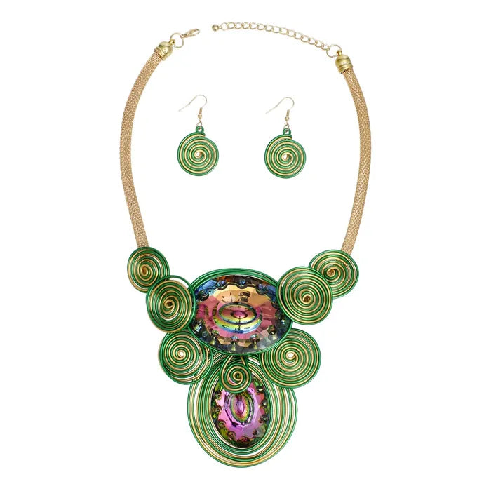 Green Gold Wire Drilled Crystal Bib Necklace