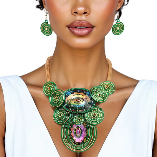 Green Gold Wire Drilled Crystal Bib Necklace