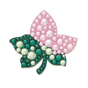 Pink Green Ivy Leaf Wood Bling Brooch