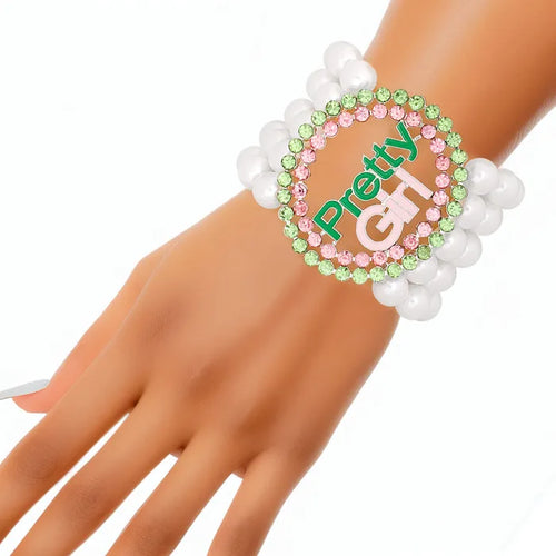 White Pearl Pretty Girl Rhinestone Bracelet