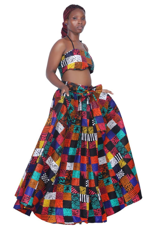 African Print Wax Print Skirt with Headwrap Pockets  Onesize Fits most
