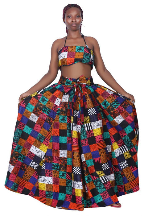 African Print Wax Print Skirt with Headwrap Pockets  Onesize Fits most