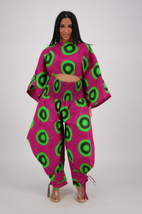 2 Piece Elastic High Waist Pants Set with Headwrap/Scarf Included Comes with Pockets. One- size fits most