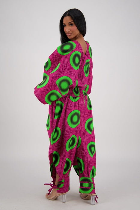 2 Piece Elastic High Waist Pants Set with Headwrap/Scarf Included Comes with Pockets. One- size fits most