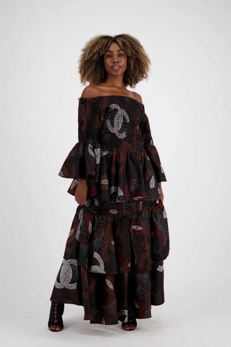 Authentic African Two-piece top maxi skirt set with matching head wrap