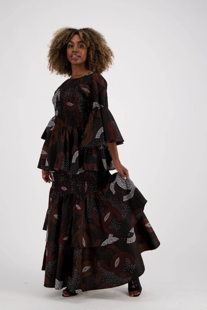 Authentic African Two-piece top maxi skirt set with matching head wrap