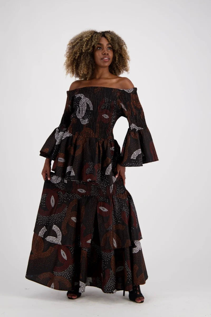 Authentic African Two-piece top maxi skirt set with matching head wrap