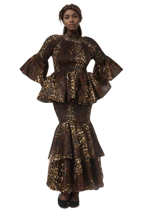 2 Piece leopard skirt set onesie fits most