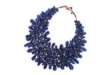 Load image into Gallery viewer, Dark Purple  Shaped Beaded Copper Bib Style Necklace. Handcrafted