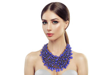 Load image into Gallery viewer, Dark Purple  Shaped Beaded Copper Bib Style Necklace. Handcrafted