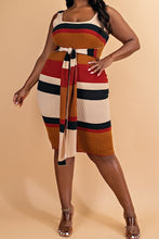 Load image into Gallery viewer, PLUS SIZE MULTI STRIPE TIE FRONT DRESS