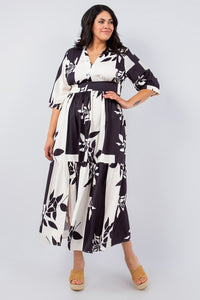 Flower Print Contrast Missy Maxi Dress