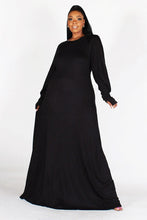 Load image into Gallery viewer, Long bubble sleeves , very stretchy solid maxi dress