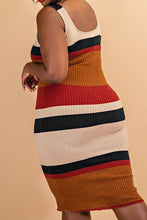 Load image into Gallery viewer, PLUS SIZE MULTI STRIPE TIE FRONT DRESS