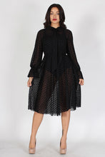 Load image into Gallery viewer, POLKA DOT MESH MIDI DRESS WITH NECK BOW TIE