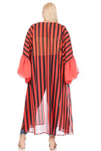 Load image into Gallery viewer, Striped chiffon ruffled long sleeve open front cardigan