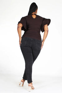 Plus size round neck butterfly top