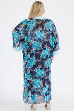 Load image into Gallery viewer, Blue print chiffon ruffled long sleeve open front onesize