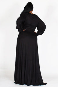 Long bubble sleeves , very stretchy solid maxi dress