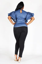 Load image into Gallery viewer, PLUS DENIM, ROUND NECK, LAYERED BUTTERFLY SHORT SLEEVE,