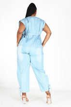 Load image into Gallery viewer, SLEEVELESS BUTTON DOWN DENIM JUMPSUIT WITH POCKETS, BELT