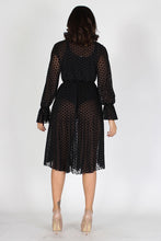 Load image into Gallery viewer, POLKA DOT MESH MIDI DRESS WITH NECK BOW TIE