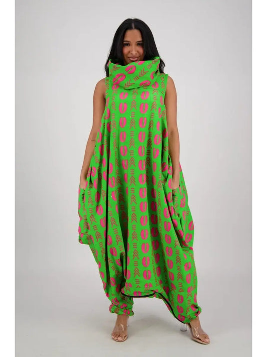 Vibrant Pink and Green Ankara Jumpsuit With Pockets