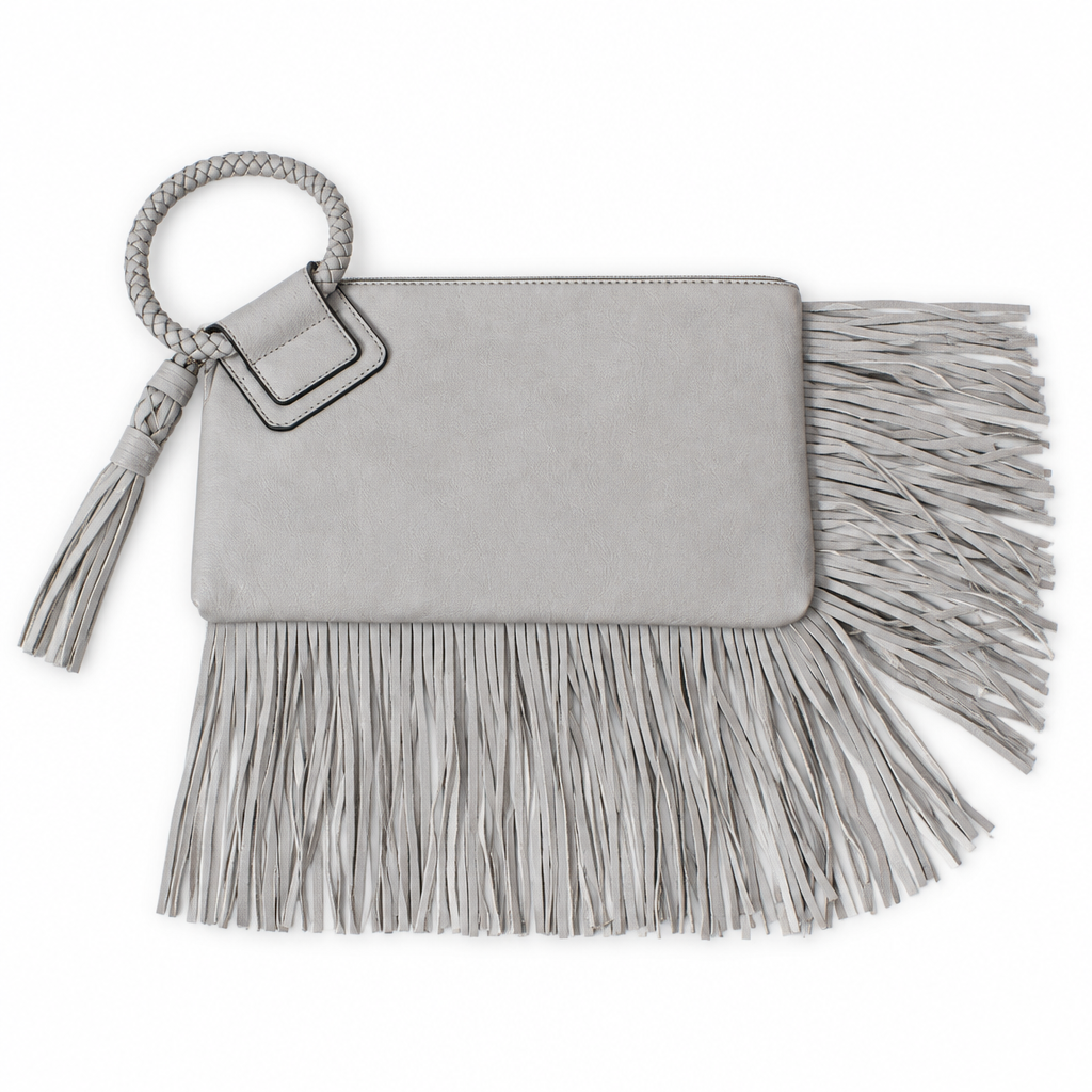 Gray Fringe Wristlet Clutch